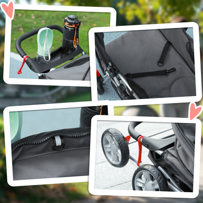 Pawhut Carrito Para Perros Plegable Con Toldo Ajustable 75x45x97 Cm Gris_3