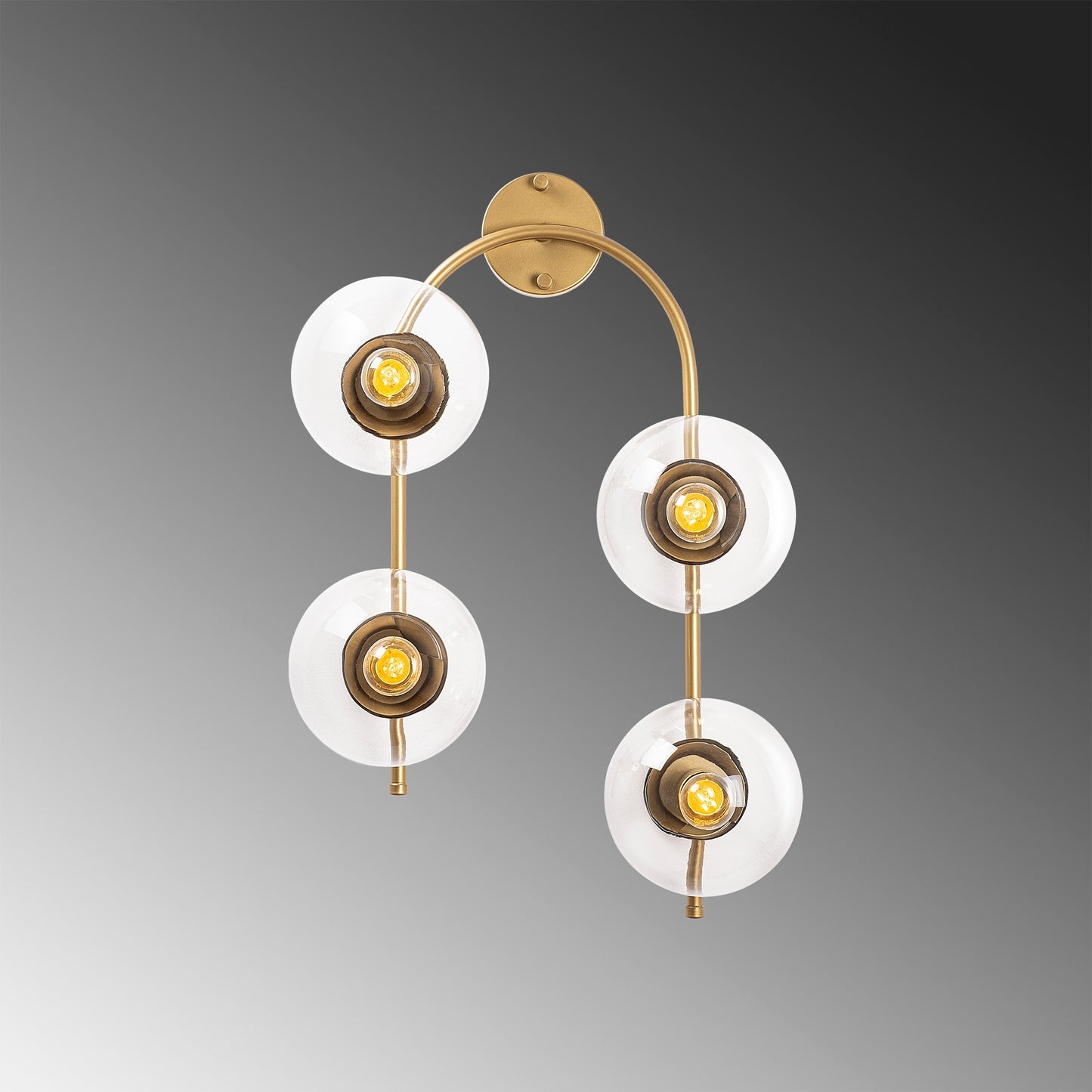 Aplique De Pared Curvo, 4 Transparentes, Metal , Oro Brillante, 40x26x62, Casquillo 4 X E14 Max 15 W_4