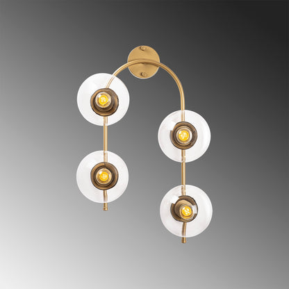 Aplique De Pared Curvo, 4 Transparentes, Metal , Oro Brillante, 40x26x62, Casquillo 4 X E14 Max 15 W_4