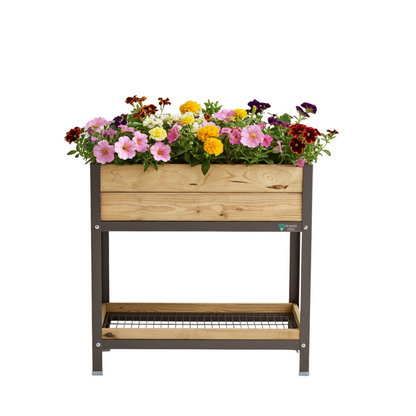 MI HUERTO URBAN Jardinera Elevada Madera con Bandeja Recoge Aguas | Estructura Metálica | Gris | 90x60x90cm_0
