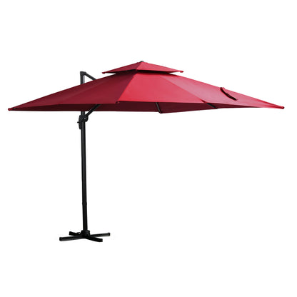 Outsunny Sombrilla De Jardín Ø300 Cm Aluminio Giratorio 360° Con Manivela Rojo_0