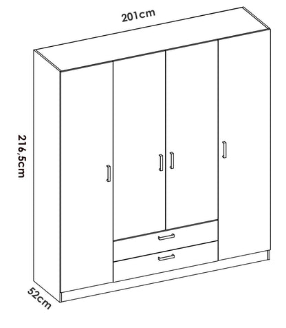 Armario 4 Puertas Abatibles 2 Cajones Acabado Blanco, 216.5cm(alto) 201cm(ancho) 52cm(fond_4