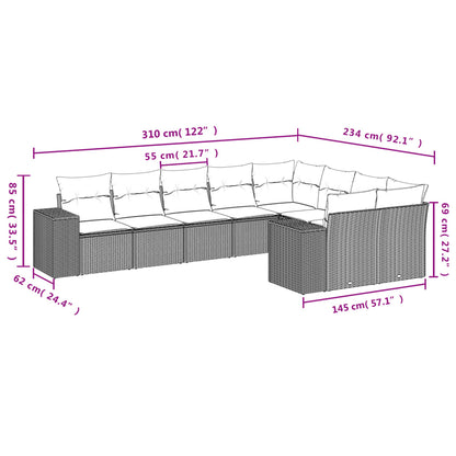 Set De Muebles De Jardín 9 Pzas Y Cojines Ratán Sintético Gris / Vetonek_1