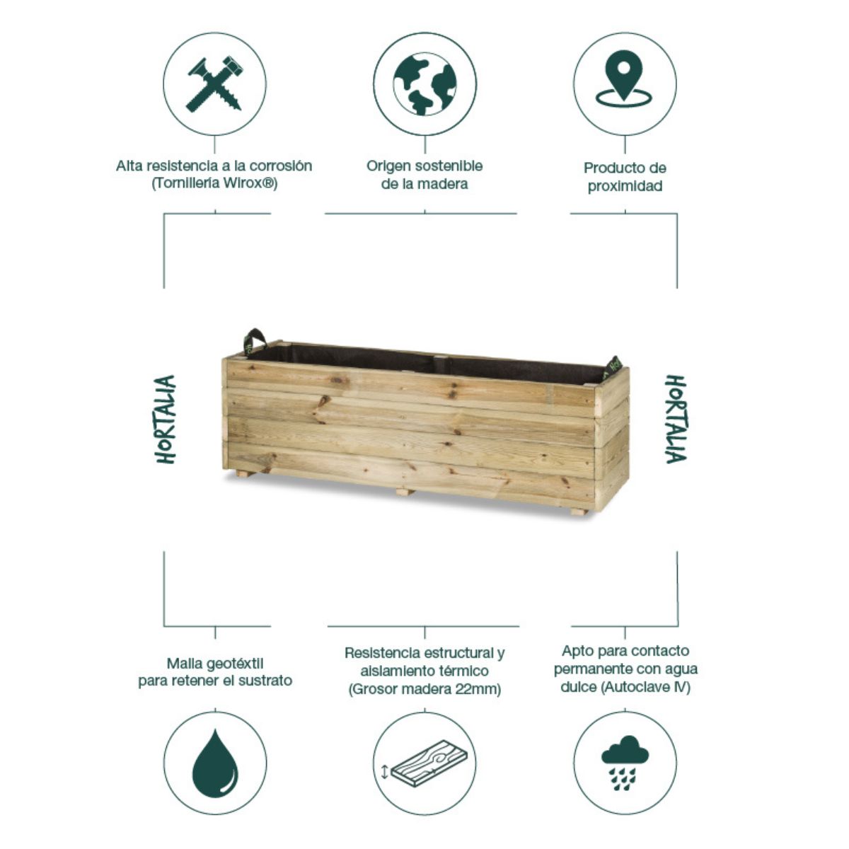 Floreira retangular Ghio 120x40x40 Hortalia
