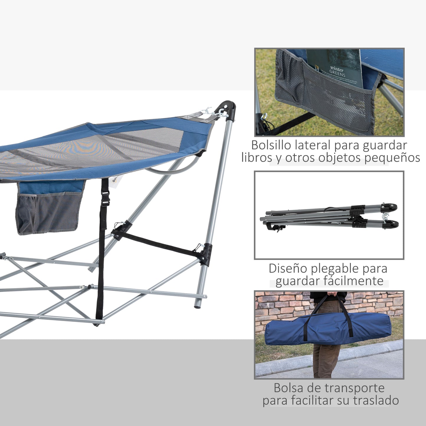 Outsunny Hamaca Jardín Con Soporte Plegable Transpirable Con Bolsa De Transporte_5