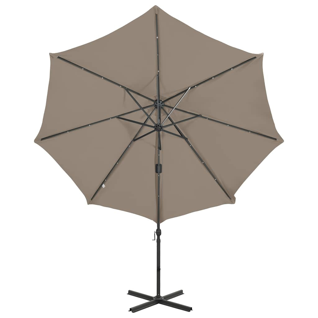 Vidaxl Sombrilla De Jardín Voladiza Con Palo Y Luces Led Taupe 300 Cm_3
