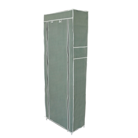 Armario Ropero Y Zapatero De Tela Desmontable 60 X 30 X 160 Cm Gris Con Puerta Enrollable_0