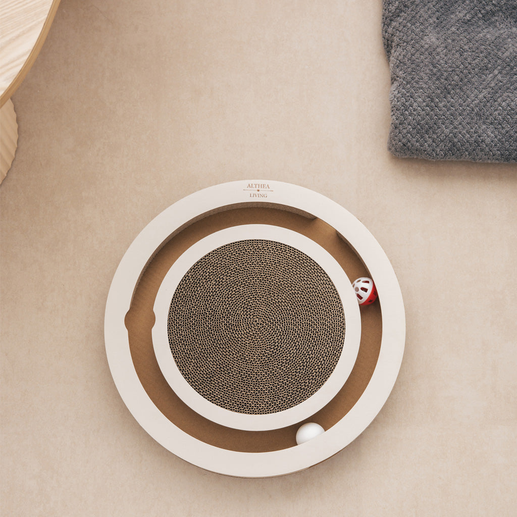 Juguete Interactivo Rascador Para Gatos Con Cartón Corrugado Y Pelotas Giratorias_2