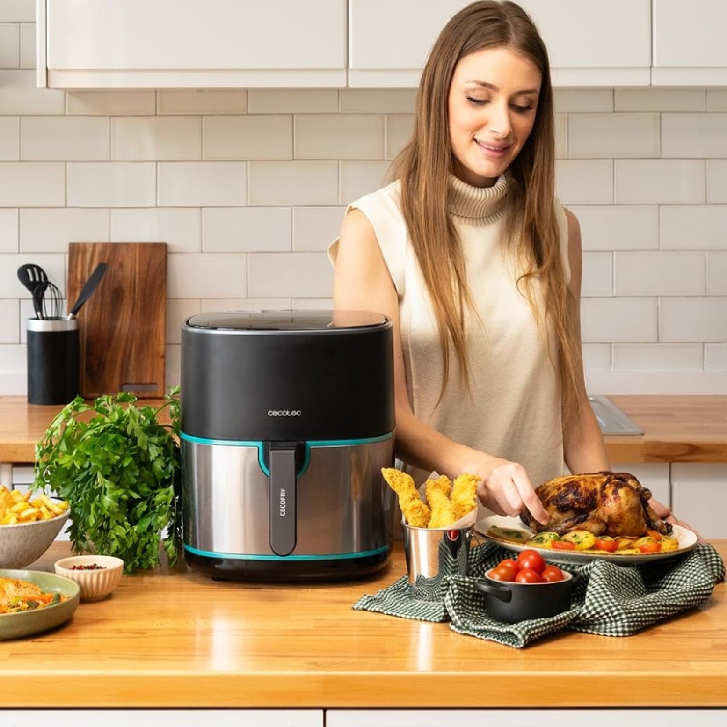 Freidora De Aire Sin Aceite De 6,5 L Cecofry Fantastik Inox 6500 Pack Air Fryer 1700 W, Acero Inox, 9 Menús, Tecnología Perfect Cook, 80-200grados C_1