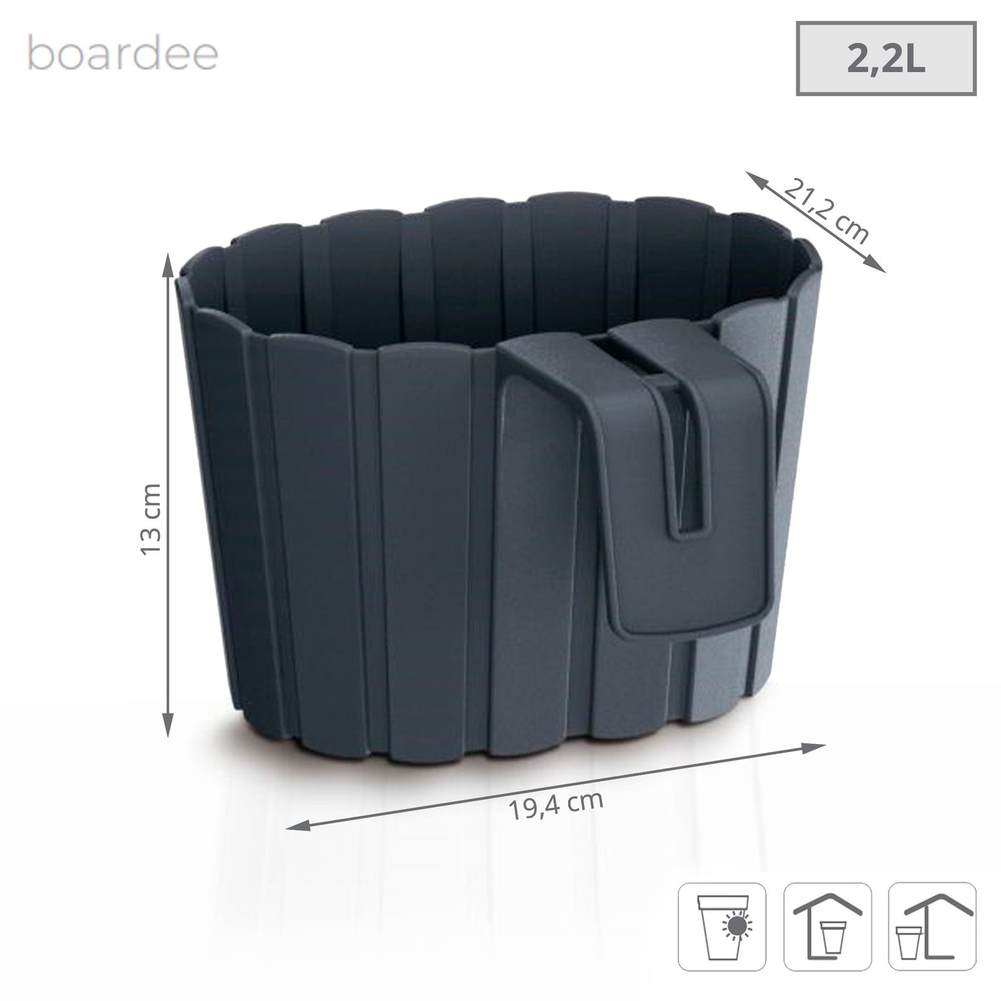 Maceta Boardee Hook 2,2l., Dimensiones (mm) 194x212x130, Color Antracita_2
