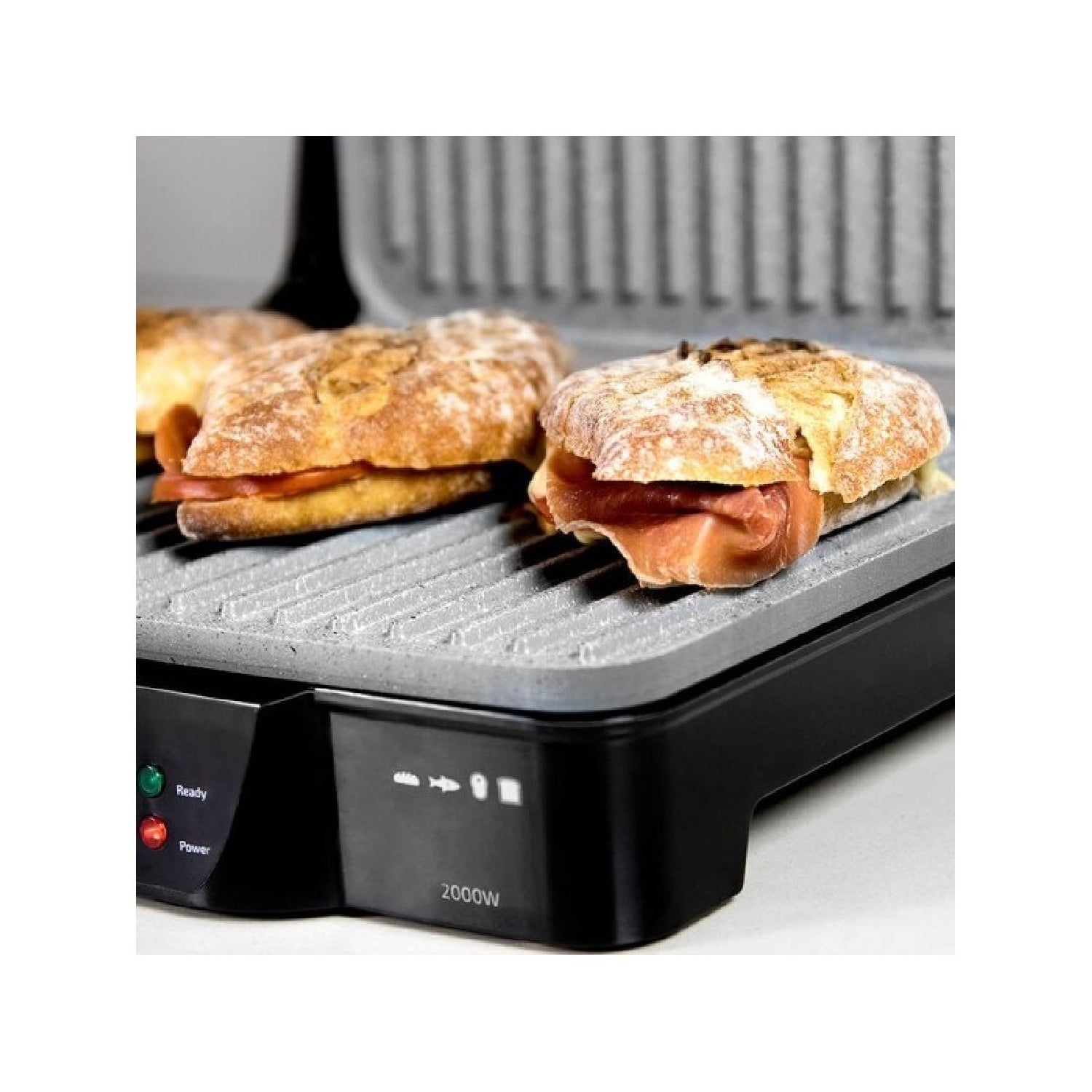 Parrilla Eléctrica Rock'ngrill 2000. 2000 W, Revestimiento Antiadherente Rockstone, Apertura 180º, Adaptable En Altura, Superficie De Cocinado 30 X_2