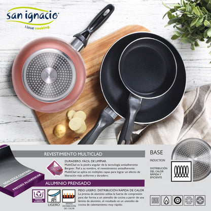 Bateria De Cocina 8 Piezas San Ignacio Dina De Acero Inoxidable Con Juego De Sartenes (16/20/24 Cm) San Ignacio Paradise De Aluminio Prensado_4