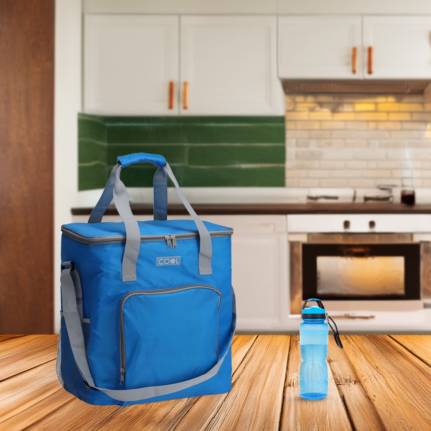 Well Home Bolsa Nevera Azul Brillante De 30l Con Detalles En Gris Y Espuma Aislante De 5 Mm_3