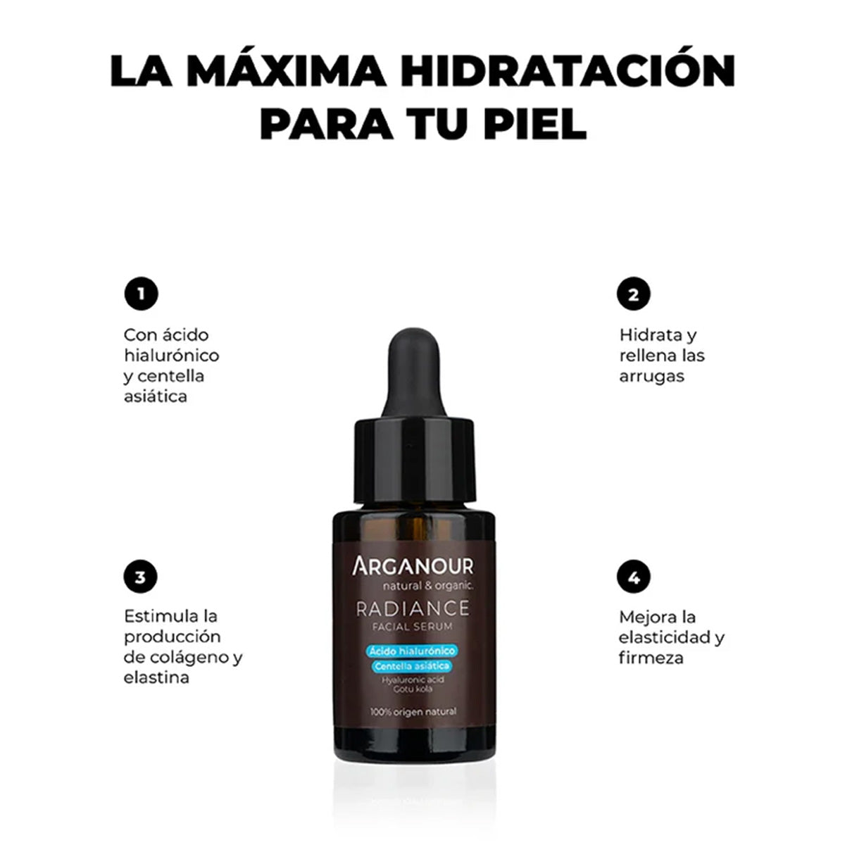 Sérum Facial Radiance Ácido Hialurónico e Centelha Asiática 30ml Arganour
