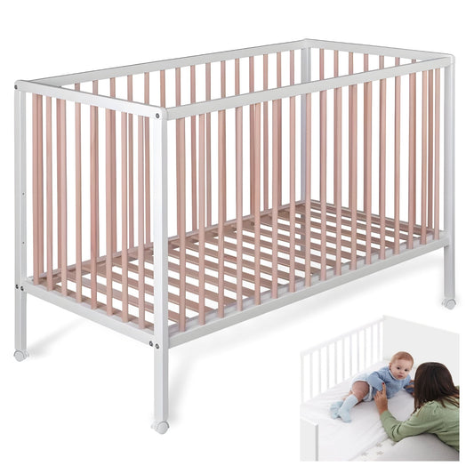 Cuna Colecho De Bebé Laponia Color Natural 120x60 Cm Madera De Haya, 3 Alturas De Somier Y 4 Ruedas Con Freno_0