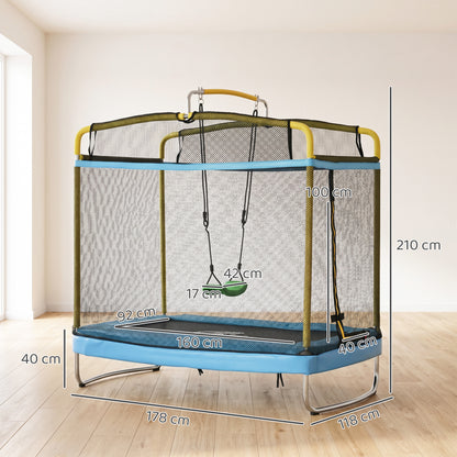 Zonekiz Trampolín Para Niños Con Red De Seguridad 178x118x210 Cm Azul Claro_2