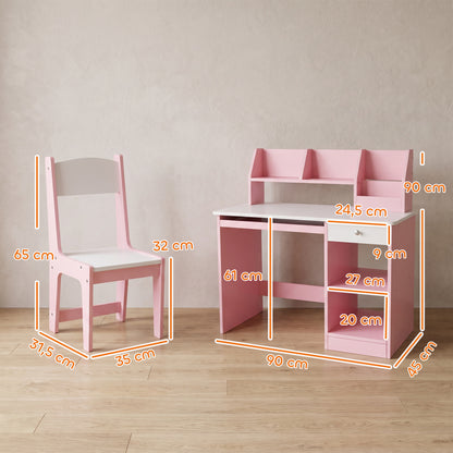 Zonekiz Juego De Escritorio Y Silla Para Niños De +5 Años Con 2 Cajones Rosa_2
