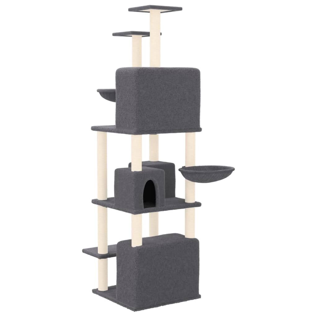 Vidaxl Rascador Para Gatos Con Postes De Sisal Gris Oscuro 180 Cm_4