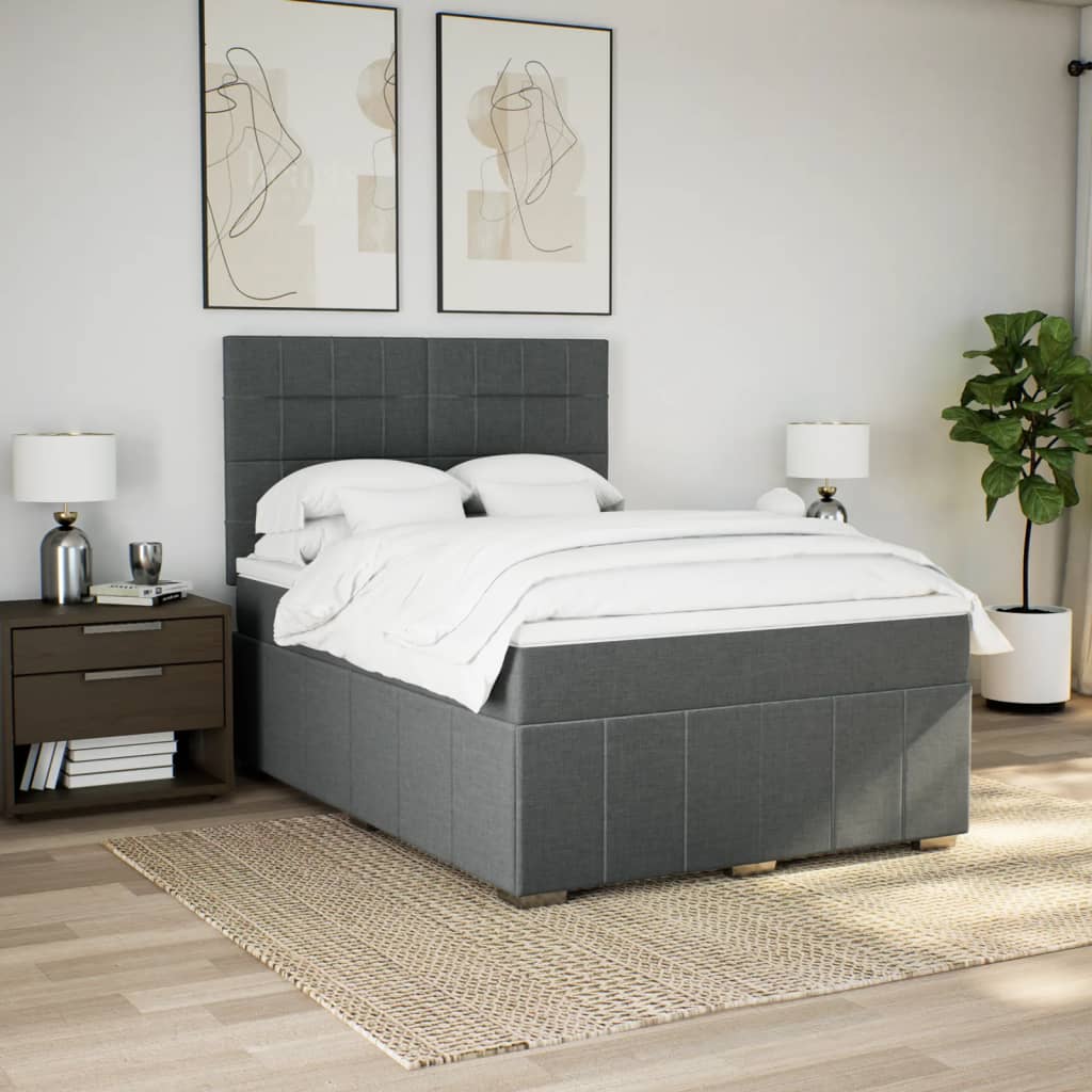 Cama Box Spring Con Colchón Tela Gris Oscuro 160x200 Cm / Vetonek_4