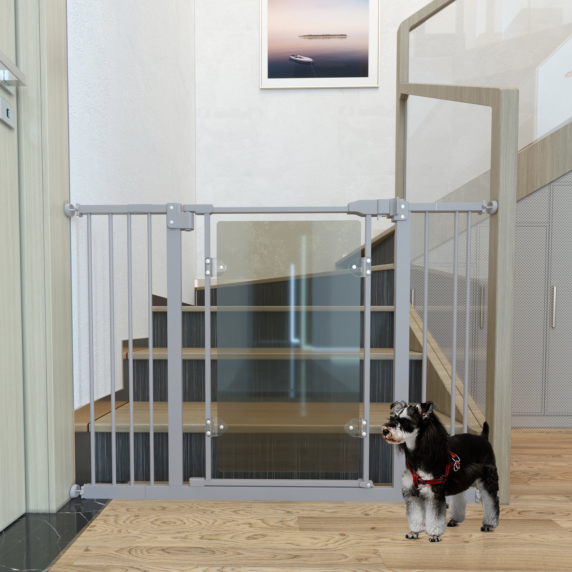Pawhut Barrera Seguridad De Perros Escaleras Puertas 74-105 Cm Con 2 Extensiones_1