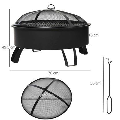 Outsunny Brasero Exterior Ø76x49,5 Cm 2 En 1 Con Parrilla Barbacoa Calefacción_2