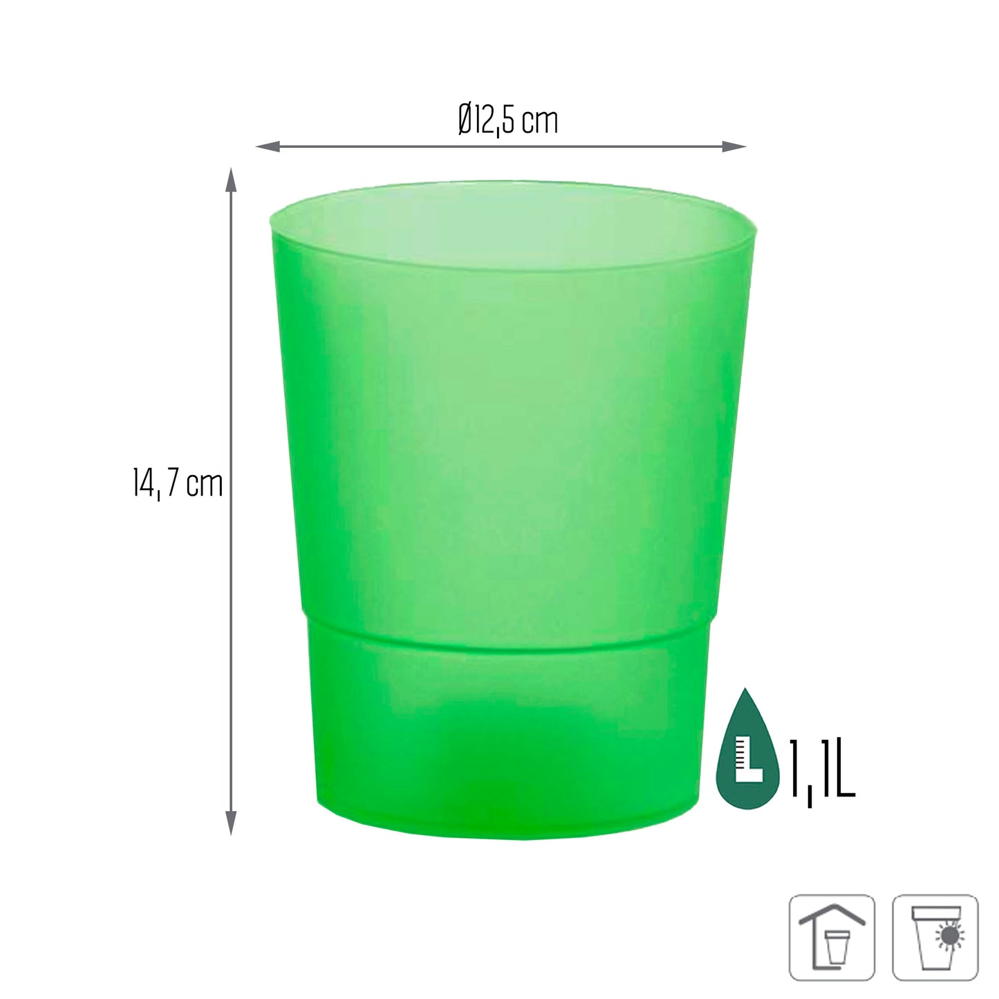 Maceta Coubi Orchid 1,1l., Dimensiones (mm) 125x125x147, Color Verde Opaco