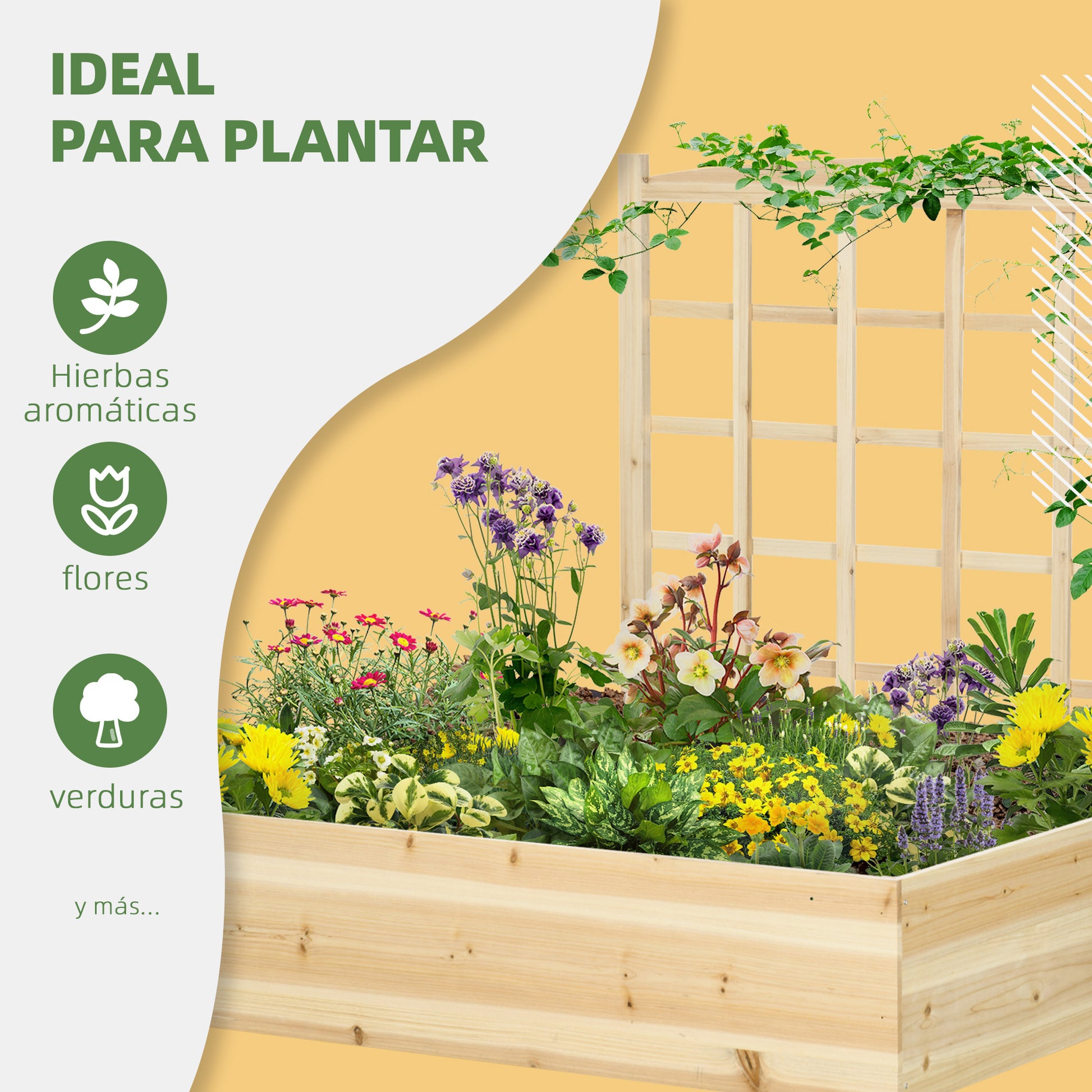 Outsunny Jardinera De Madera Con Enrejado Para Cultivos Verduras 110x116x120 Cm_5