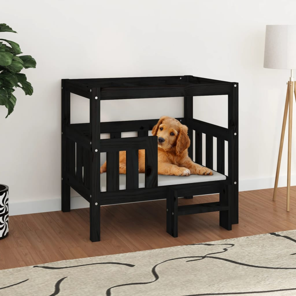 Vidaxl Cama Para Perros Madera Maciza De Pino Negro 75,5x63,5x70 Cm_1