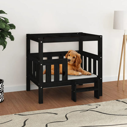 Vidaxl Cama Para Perros Madera Maciza De Pino Negro 75,5x63,5x70 Cm_1