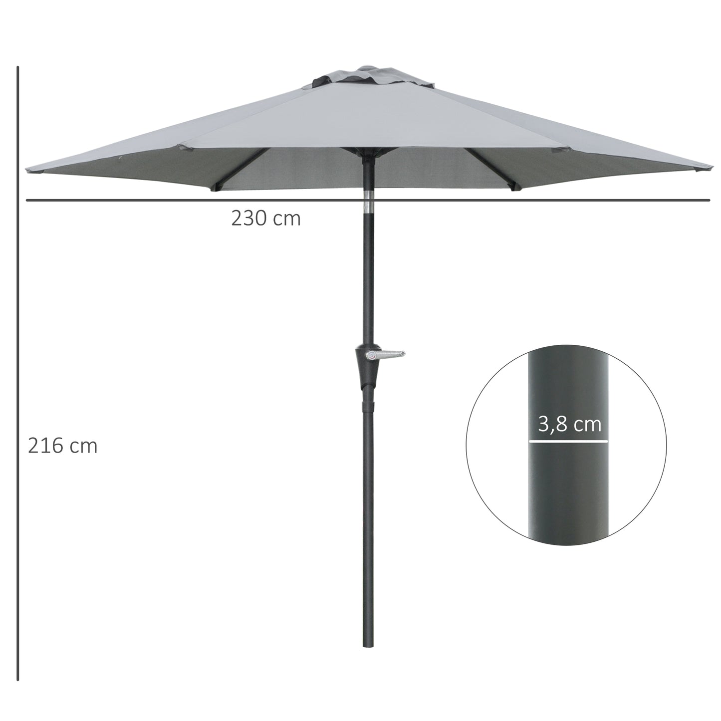 Outsunny Sombrilla Terraza Exterior Ø230 Cm Con Ángulo Ajustable Gris_2