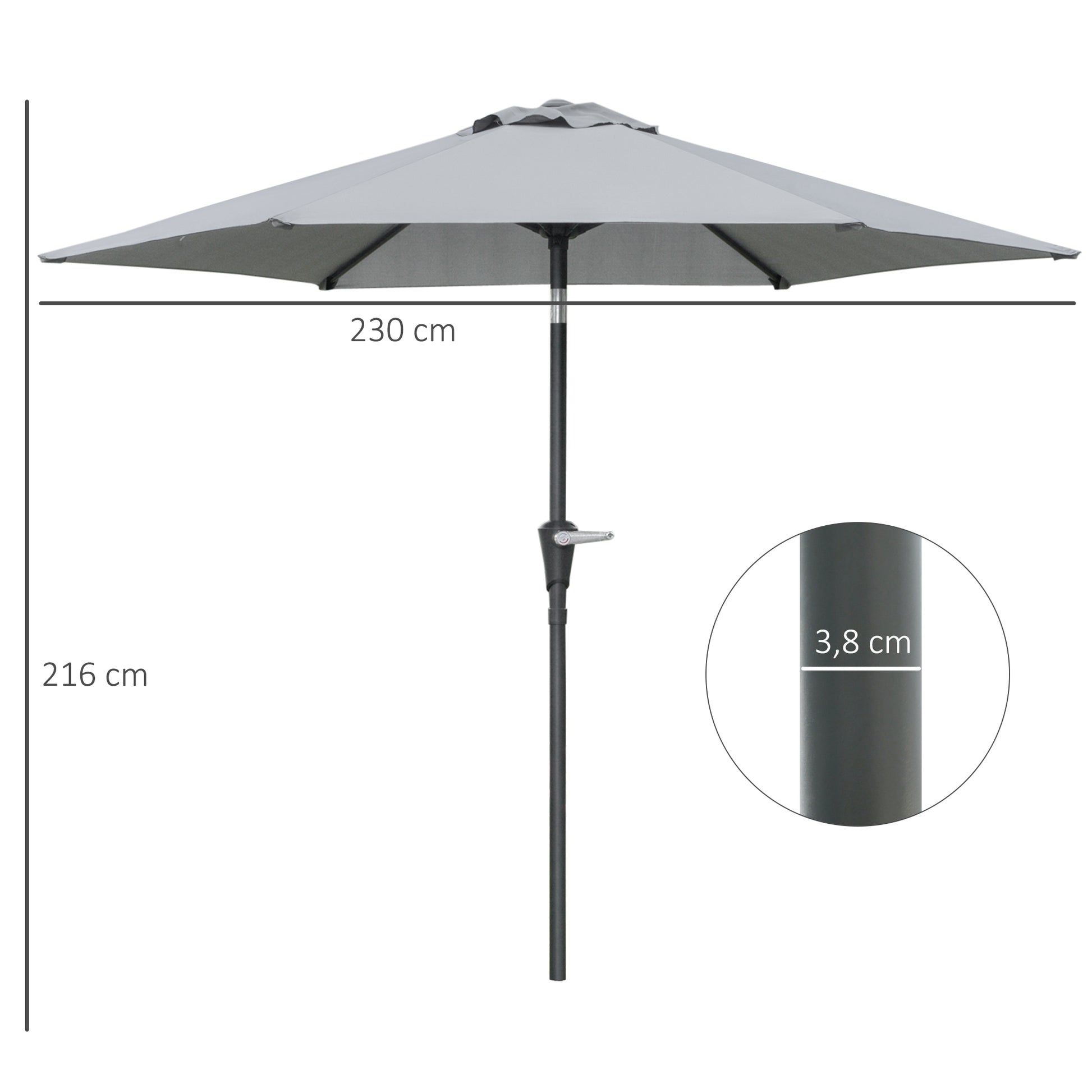Outsunny Sombrilla Terraza Exterior Ø230 Cm Con Ángulo Ajustable Gris_2