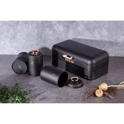 Panera De Mesa +juego 3 Botes Cocina Almacenaje Acero Inoxidable Contenedor De Pan Con Tapa Berlinger Haus Black Rose, Oro Rosado/negro_2