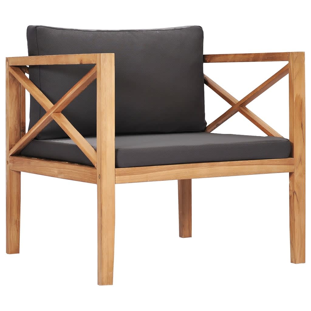 Vidaxl Set De Muebles De Jardín 7 Pzas Madera De Teca Y Cojines Gris_5