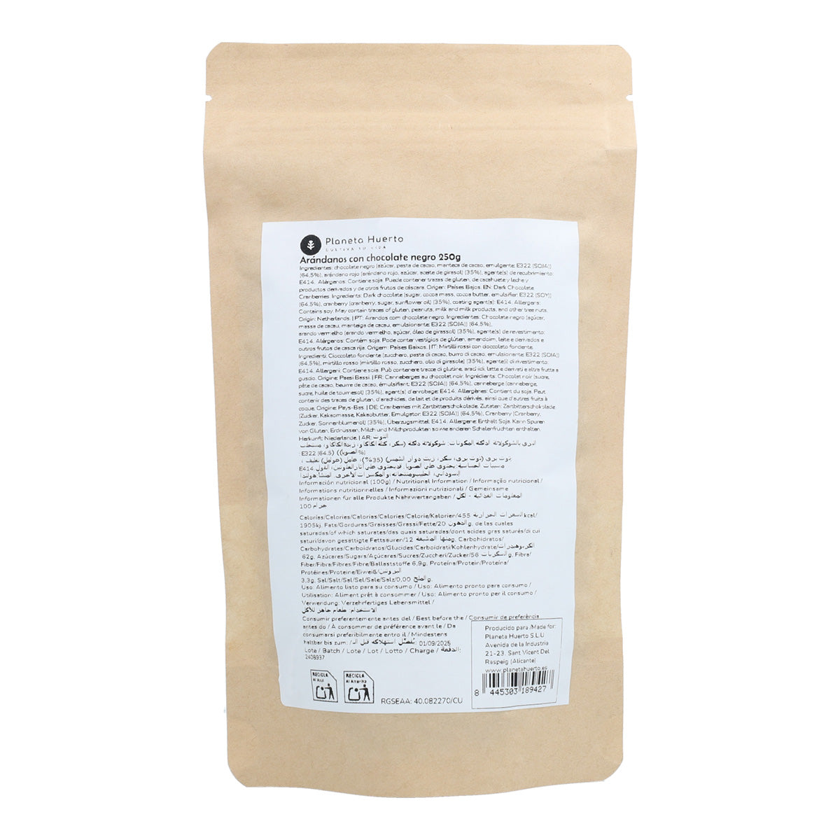 Mirtilos com chocolate negro Planeta Huerto 250 g