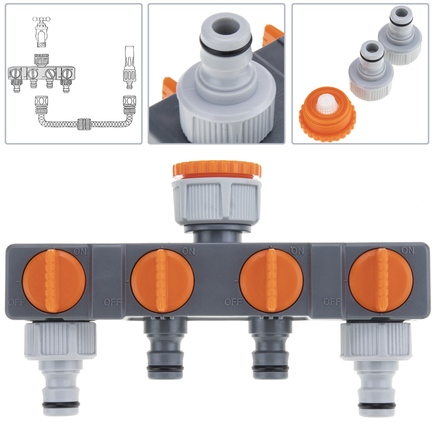 Adaptador De 4 Vías Para Grifo De Jardín De 3/4_1