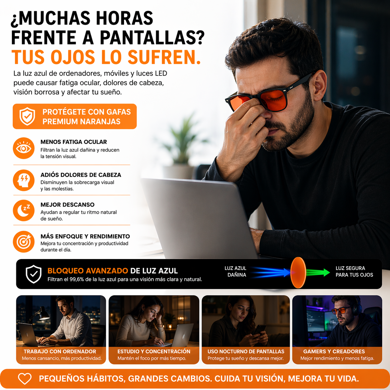 Gafas Premium Naranjas Reducción De Fatiga Visual_1
