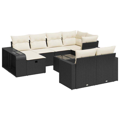 Set De Sofás De Jardín 11 Pzas Y Cojines Ratán Sintético Negro / Vetonek_3