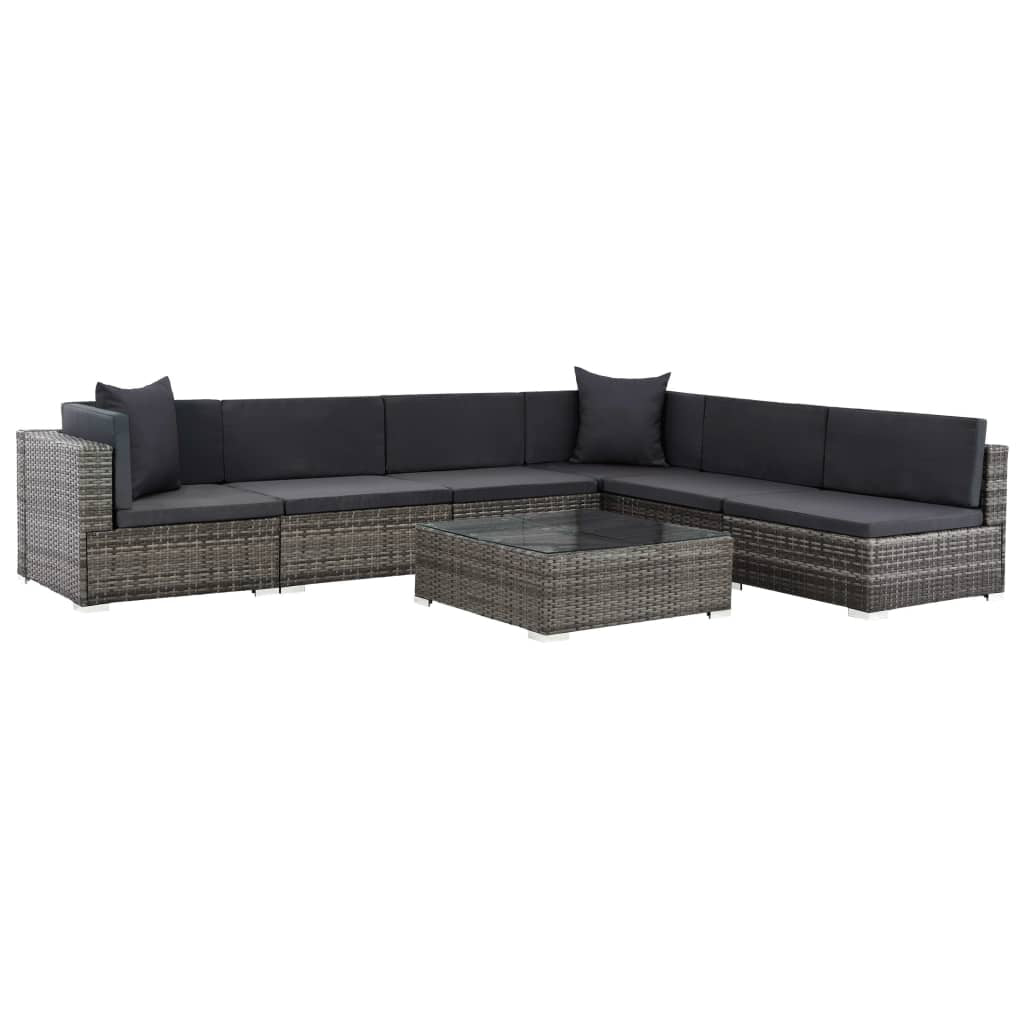Vidaxl Set De Muebles De Jardín 7 Pzas Y Cojines Ratán Sintético Gris_0