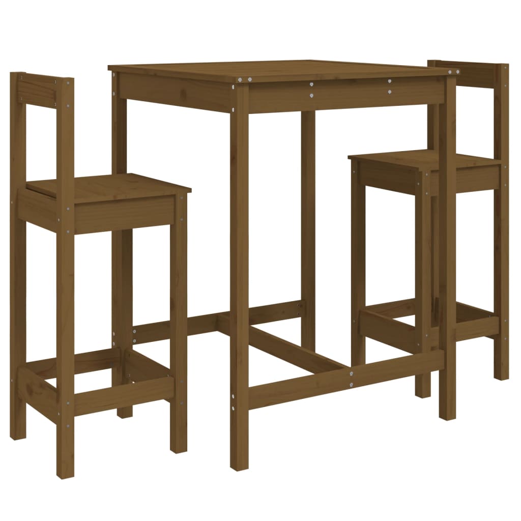 Vidaxl Mesa Y Taburetes Altos De Jardín 3 Pzas Madera Pino Marrón Miel_0