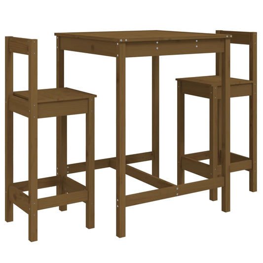 Vidaxl Mesa Y Taburetes Altos De Jardín 3 Pzas Madera Pino Marrón Miel_0
