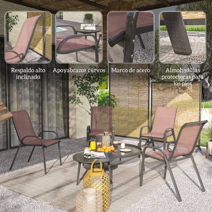 Outsunny Juego De 4 Sillas De Jardín Apilables 54x71x93 Cm Marrón Oscuro Y Negro_5