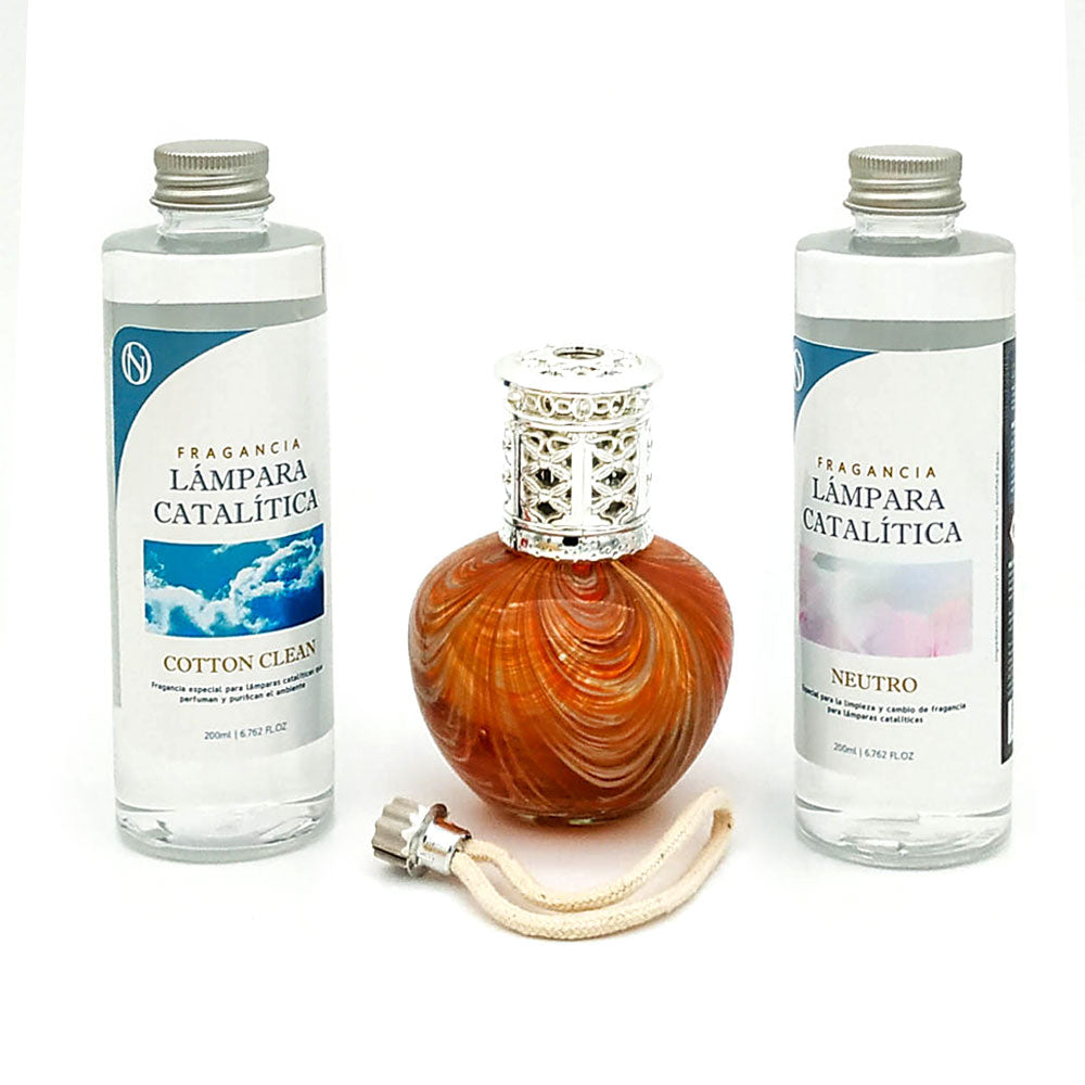 Pack Ahorro Lámpara Catalítica Orange Waves + Fragancia Cotton Clean 500ml + Limpiador Neutro 200ml + Mecha Repuesto_0