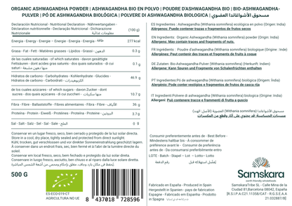 Ashwagandha En Polvo Bio - 500g | Superalimento Ecológico Vegano Para Batidos, Smoothies Y Zumos, Sin Azúcares Añadidos_1