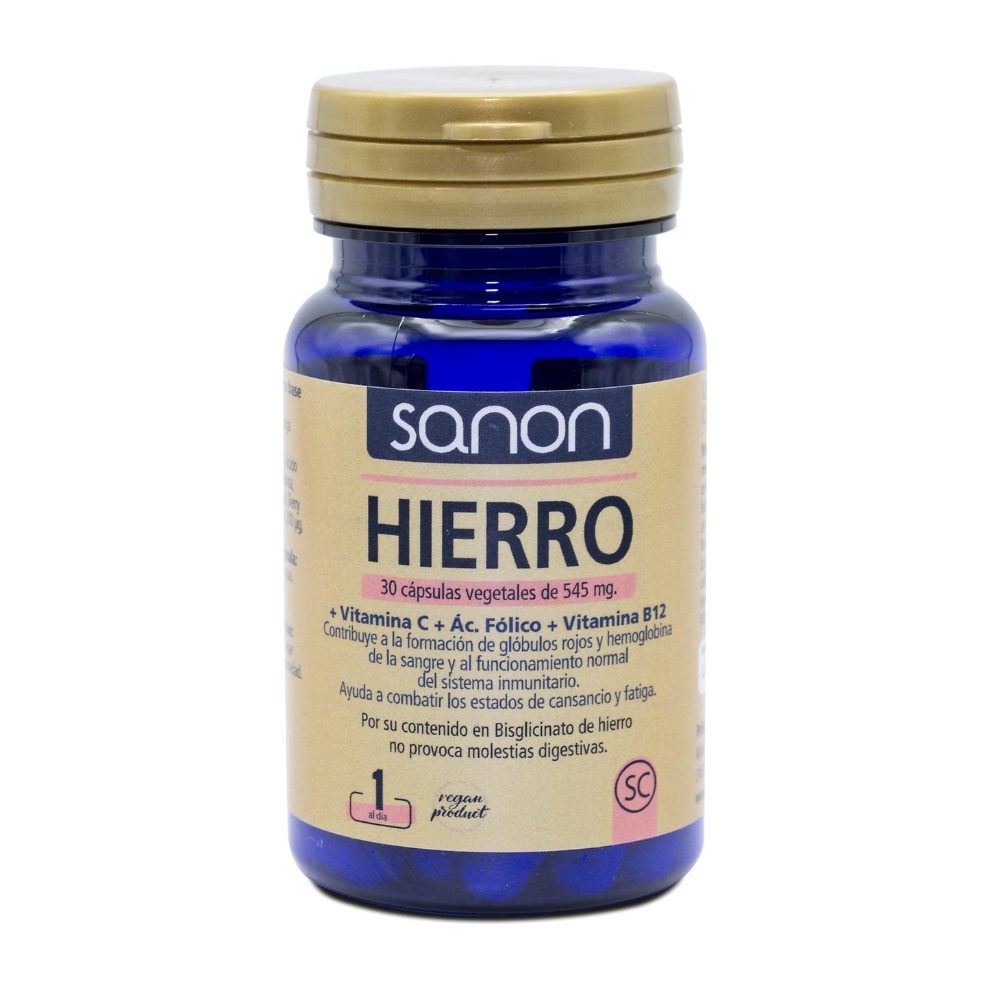 Ferro + Vitamina C + Ácido Fólico + Vitamina B12 SANON 30 cápsulas vegetais de 545 mg