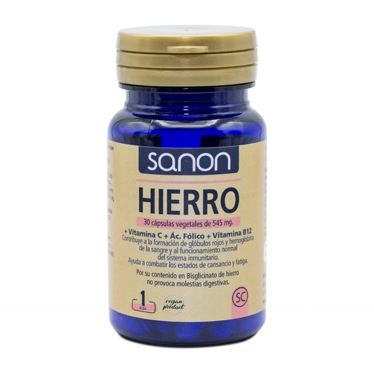 Ferro + Vitamina C + Ácido Fólico + Vitamina B12 SANON 30 cápsulas vegetais de 545 mg