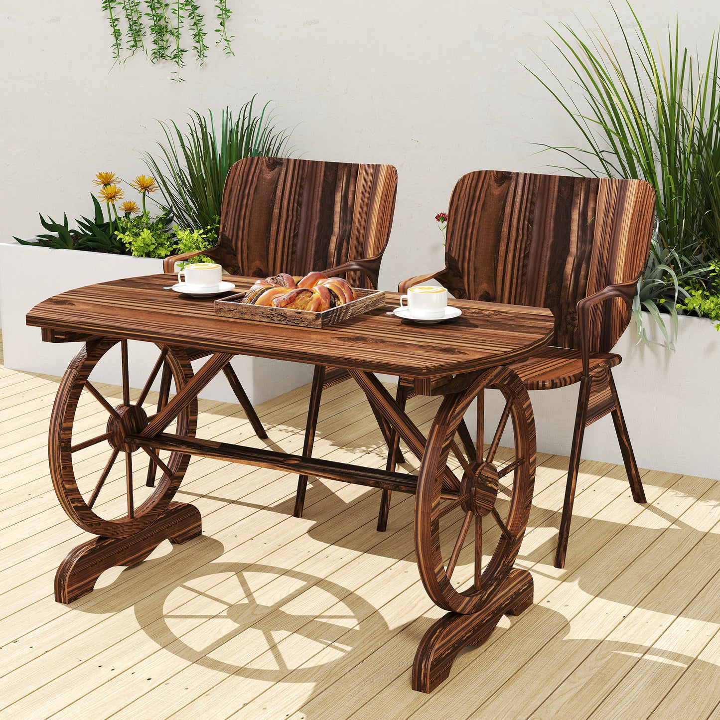 Outsunny Mesa De Jardín De Madera 120x63x70 Cm Con Patas En Forma De Rueda_3