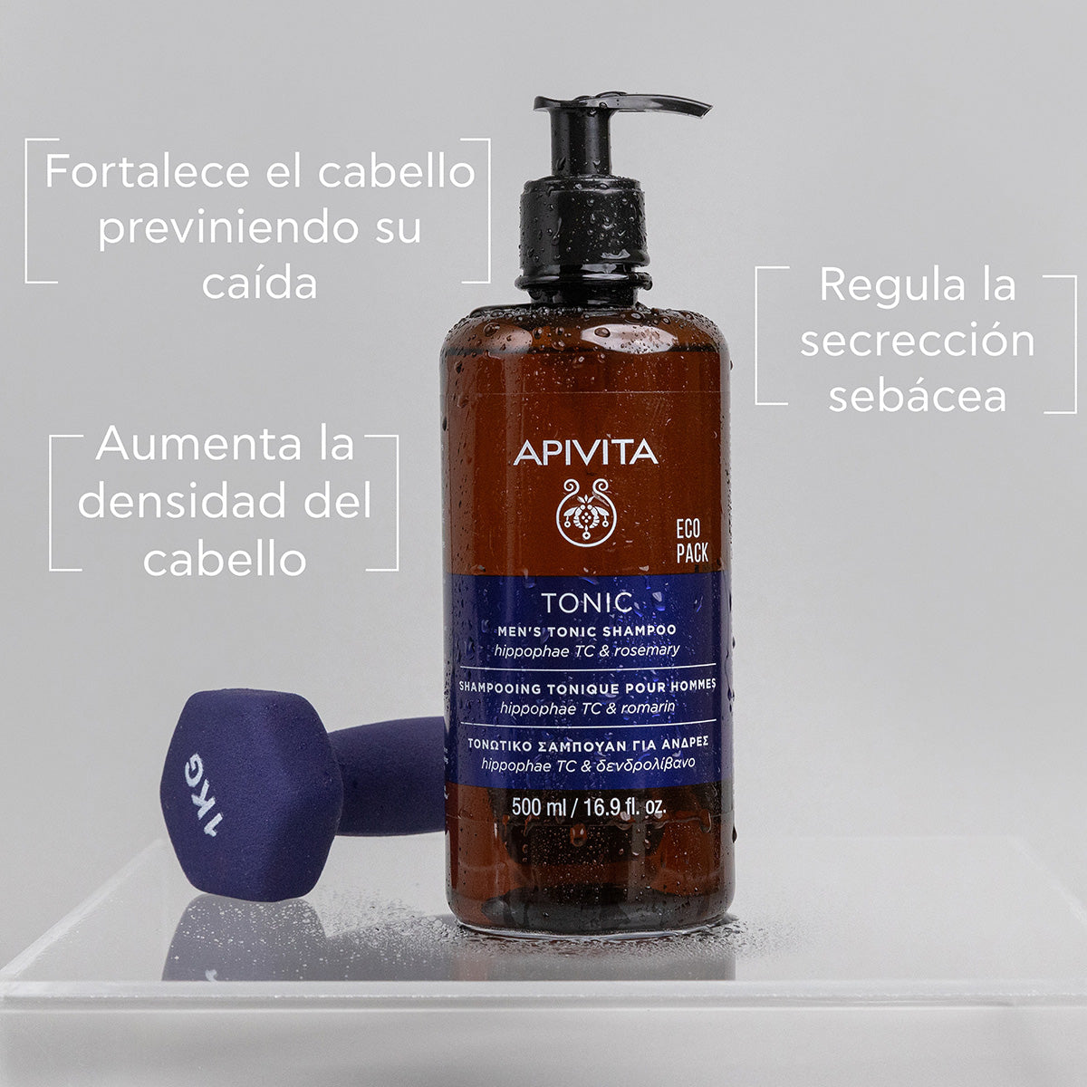 Champô tonificante para homem contra a queda de cabelo - Ecopack APIVITA, 500 ml