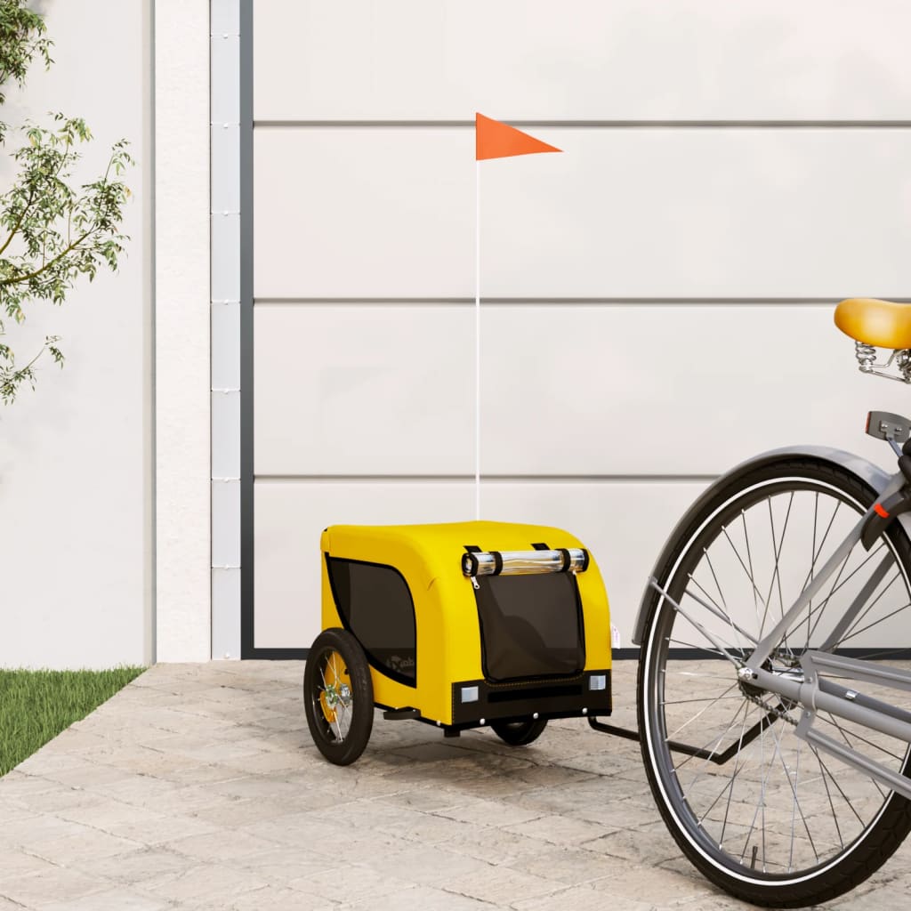Remolque Bicicleta Mascotas Hierro Tela Oxford Amarillo Negro_1