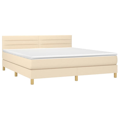 Cama Box Spring Con Colchón Y Led Tela Crema 160x200 Cm / Vetonek_2