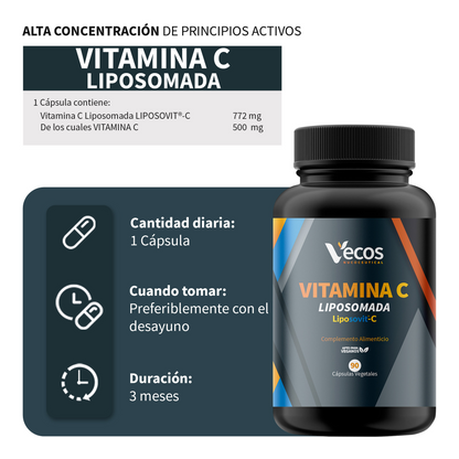 Vitamina C Liposomada VECOS (90 cápsulas) | Sistema inmune y Rendimiento Diario | Alta absorción y pureza | LiposovitC®_2